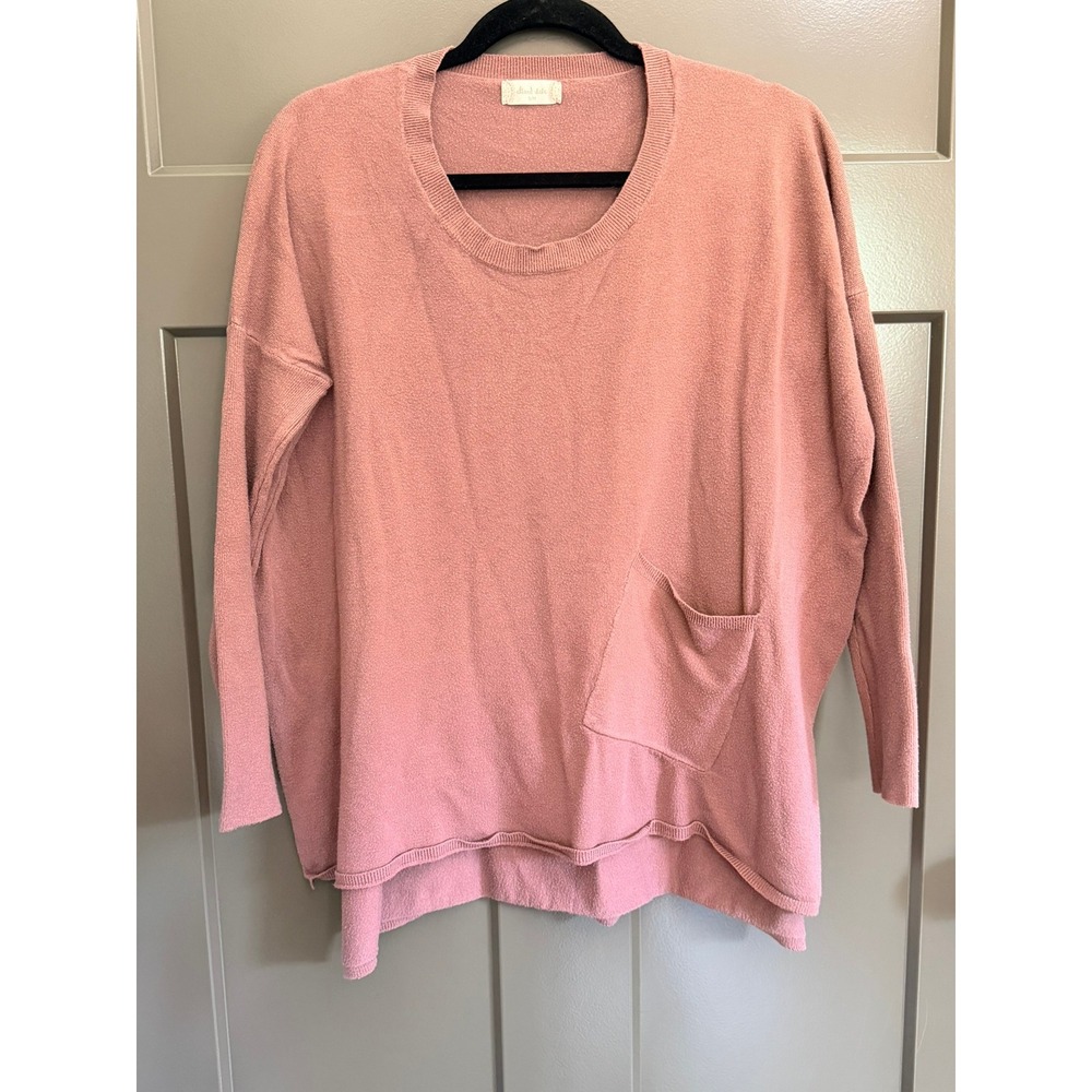 Altar'd State Pink Oversized Knit Sweater Scoop Neck Pocket High-Low T1574 S/M